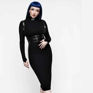 Disturbia Leviathan Funnel Neck Rib Midi Dress